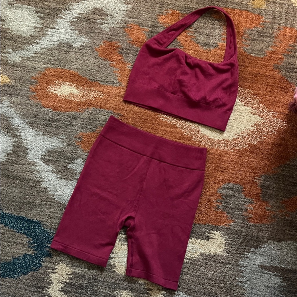 Burgundy Halter Top and Shorts Set